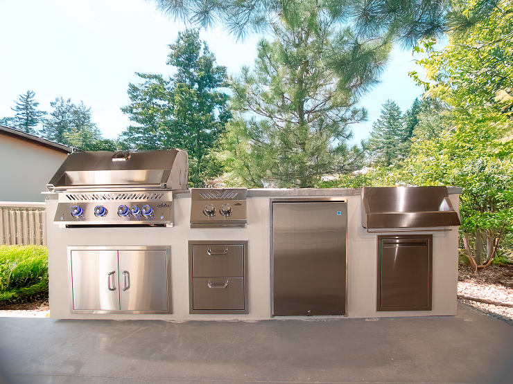 Luxury outdoor kitchen with stainless steel appliances